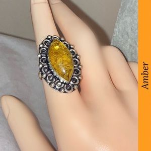 Amber Gemstone Chunky Handmade Halo Ring